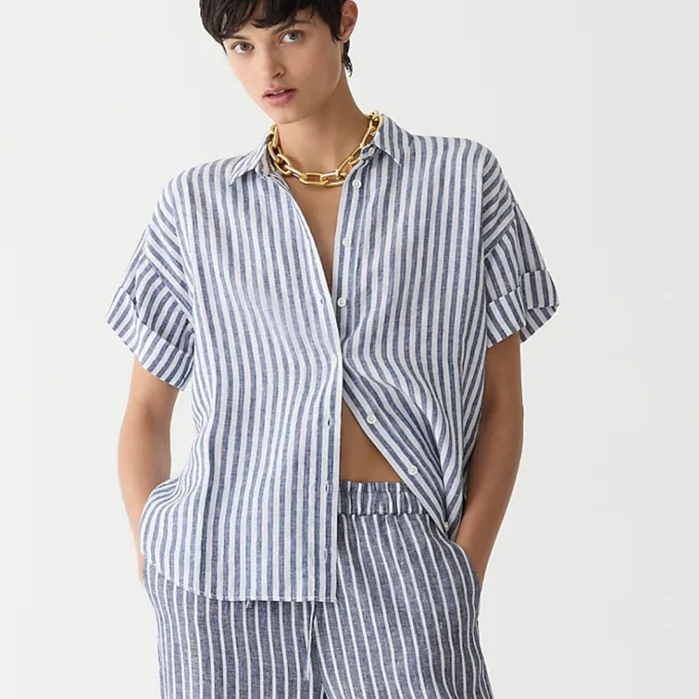 J. Crew Women's Capitaine shirt in striped Baird McNutt Irish linen Size XS